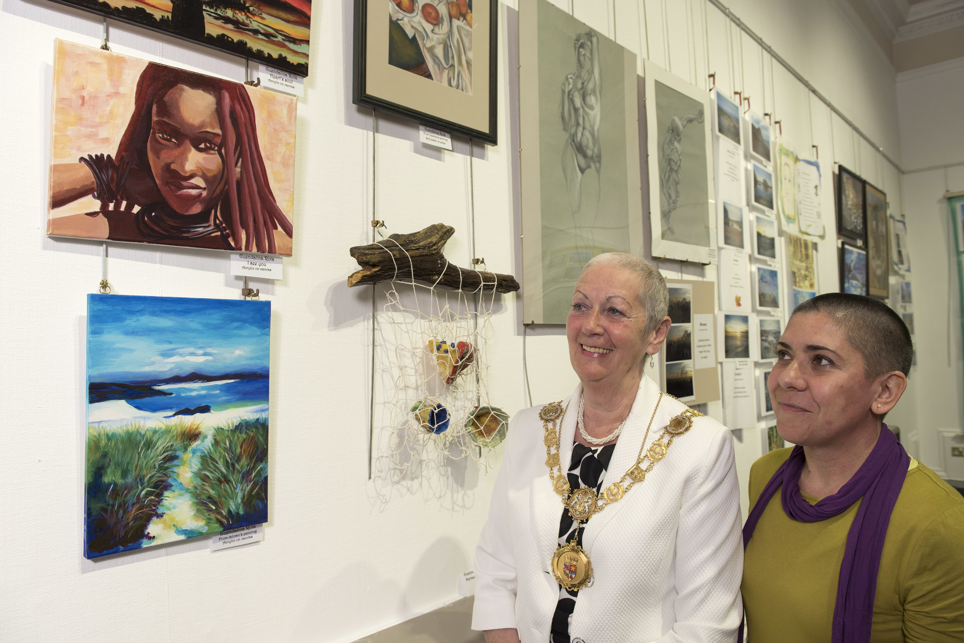 Angus Provost Helen Oswald pictured with Guendalina Rota from Italy and some of her work.
