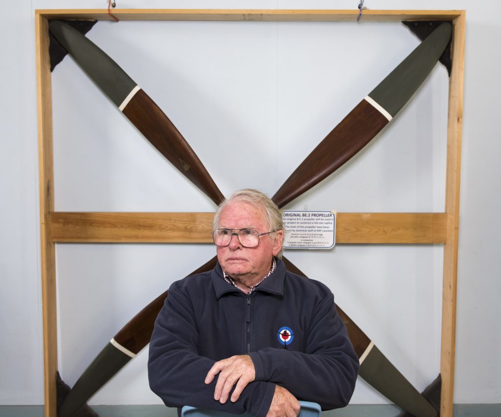 Dan Paton pictured with an original BE2a propeller which will be used on the replica plane. 