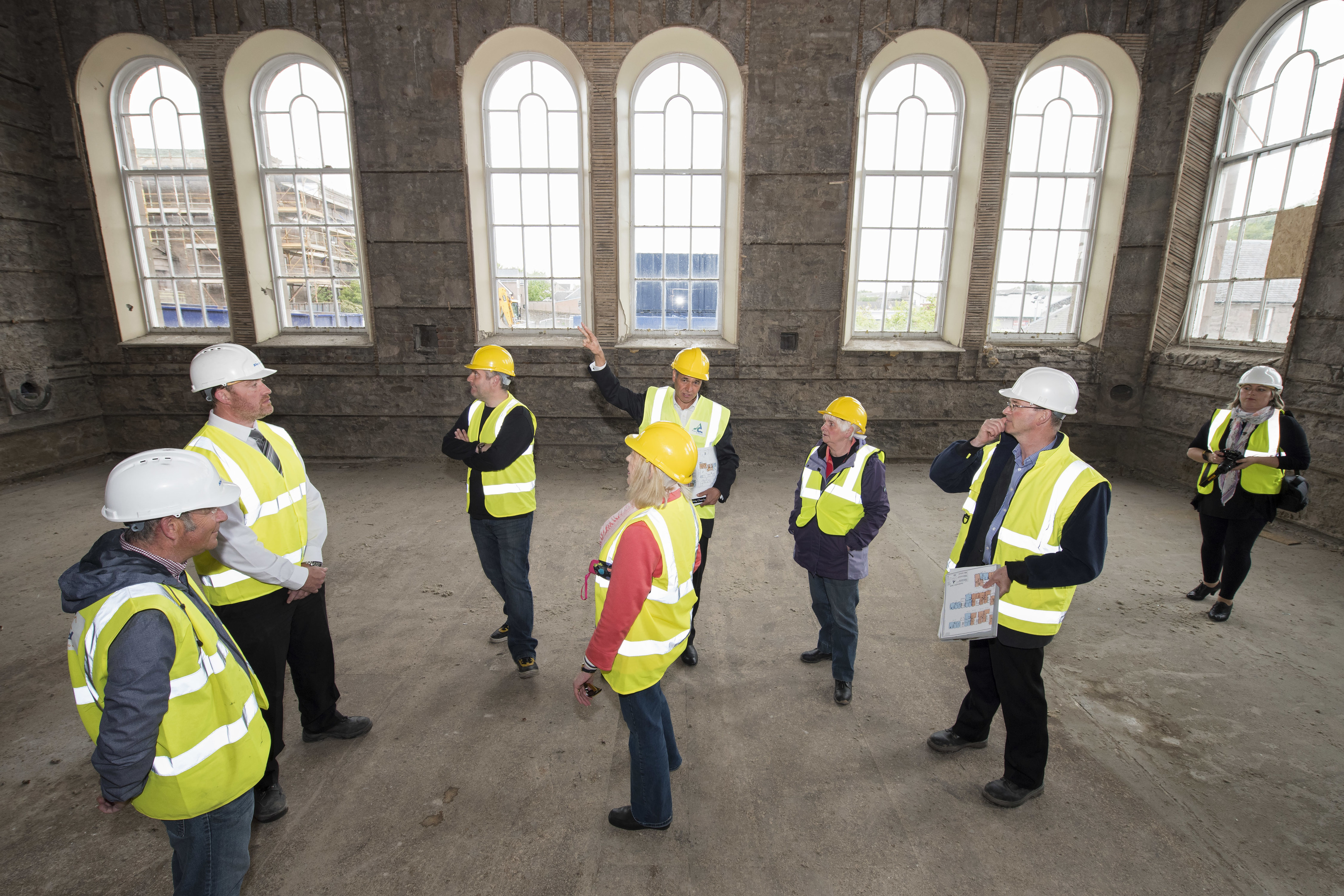 Angus councillors and officials inside the old Chapelpark building