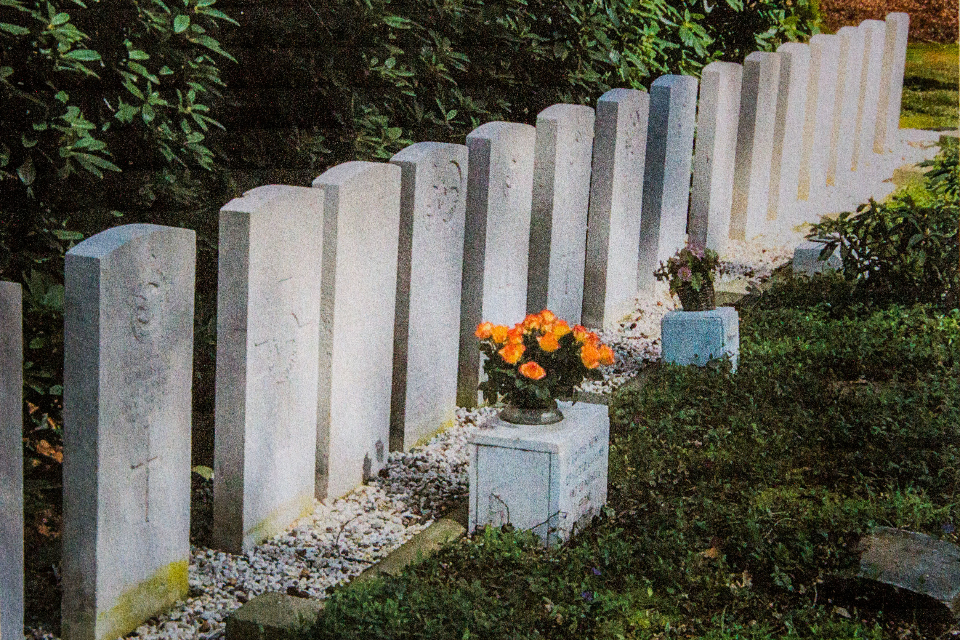 The cemetery where George Cairns Hutton is buried - his grave marked by flowers from Elly family.