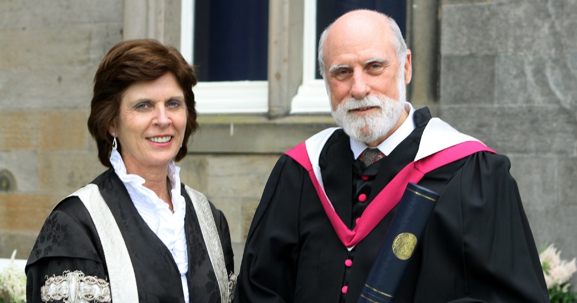 Professor Louise Richardson with internet pioneer Vinton Cerf, who received an honorary degree at St Andrews in 2015
