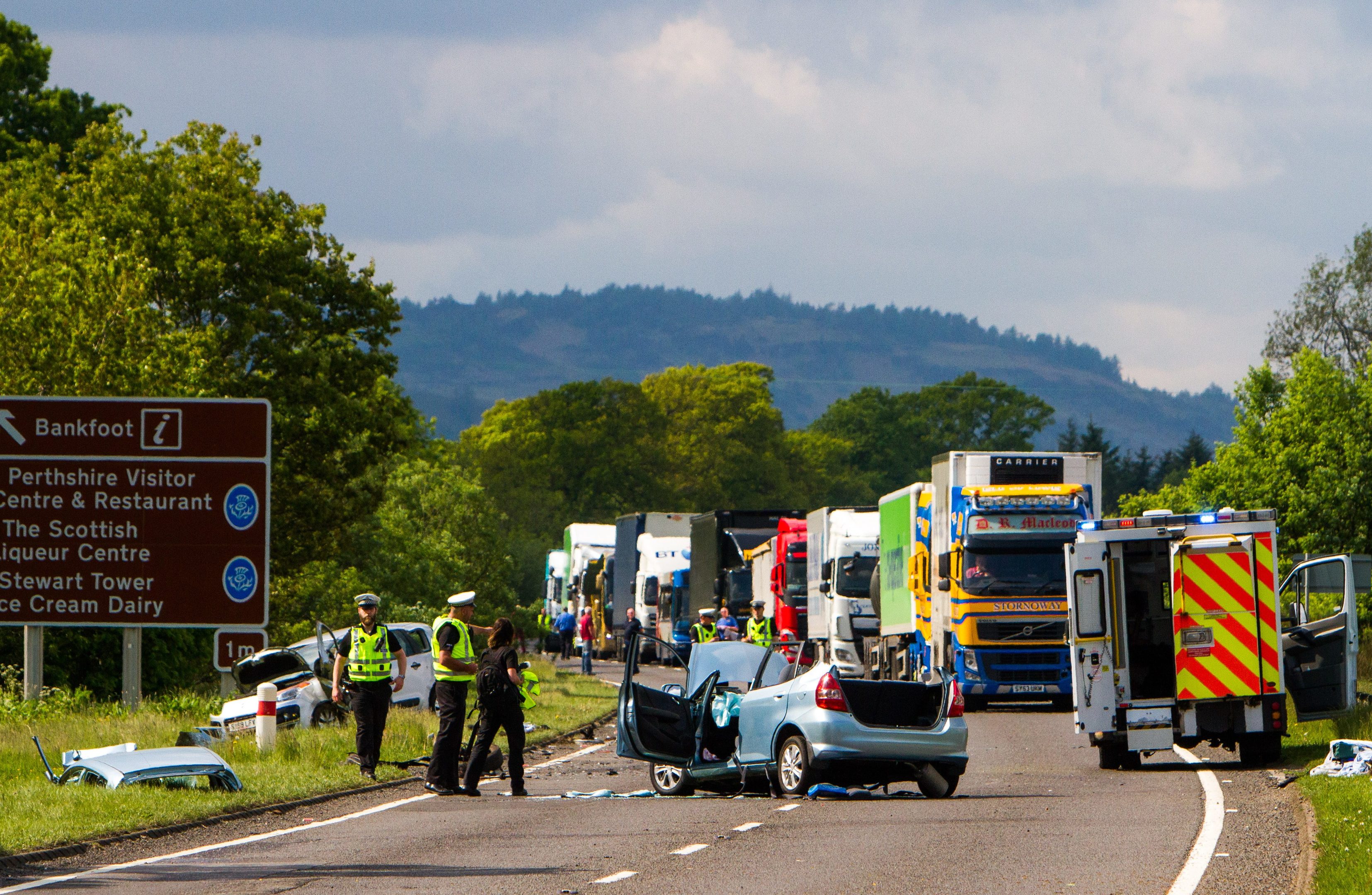 Emergency services at the scene of the crash on the A9.