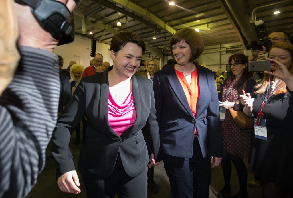 Ruth Davidson and her partner Jen Wilson arrive to hear the declaration for her seat.