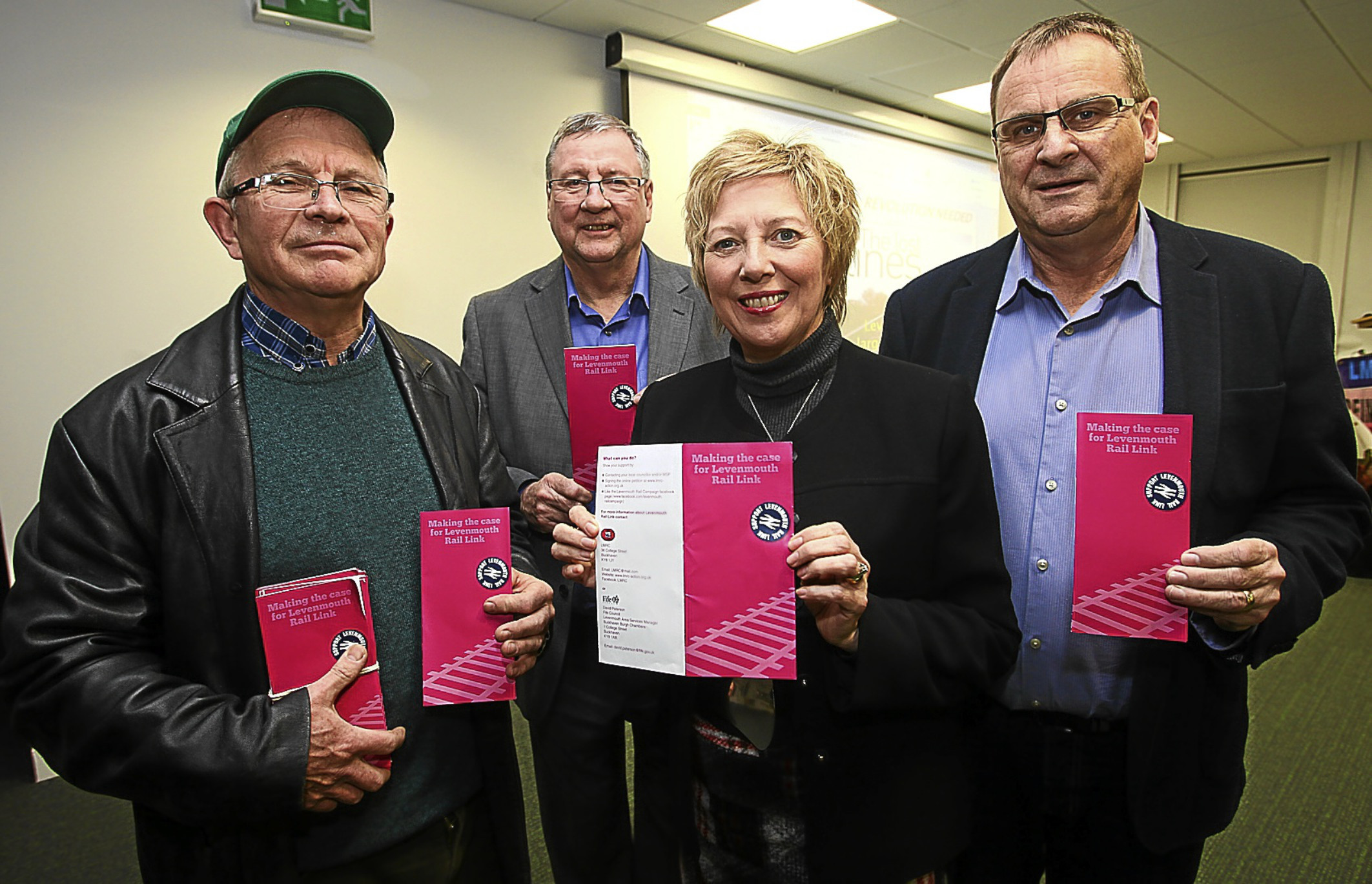 Cllr Lesley Laird with Levenmouth Rail Campaign secretary Dr Allen Armstrong, chairman Eugene Clarke and treasurer
Ross Bennett.