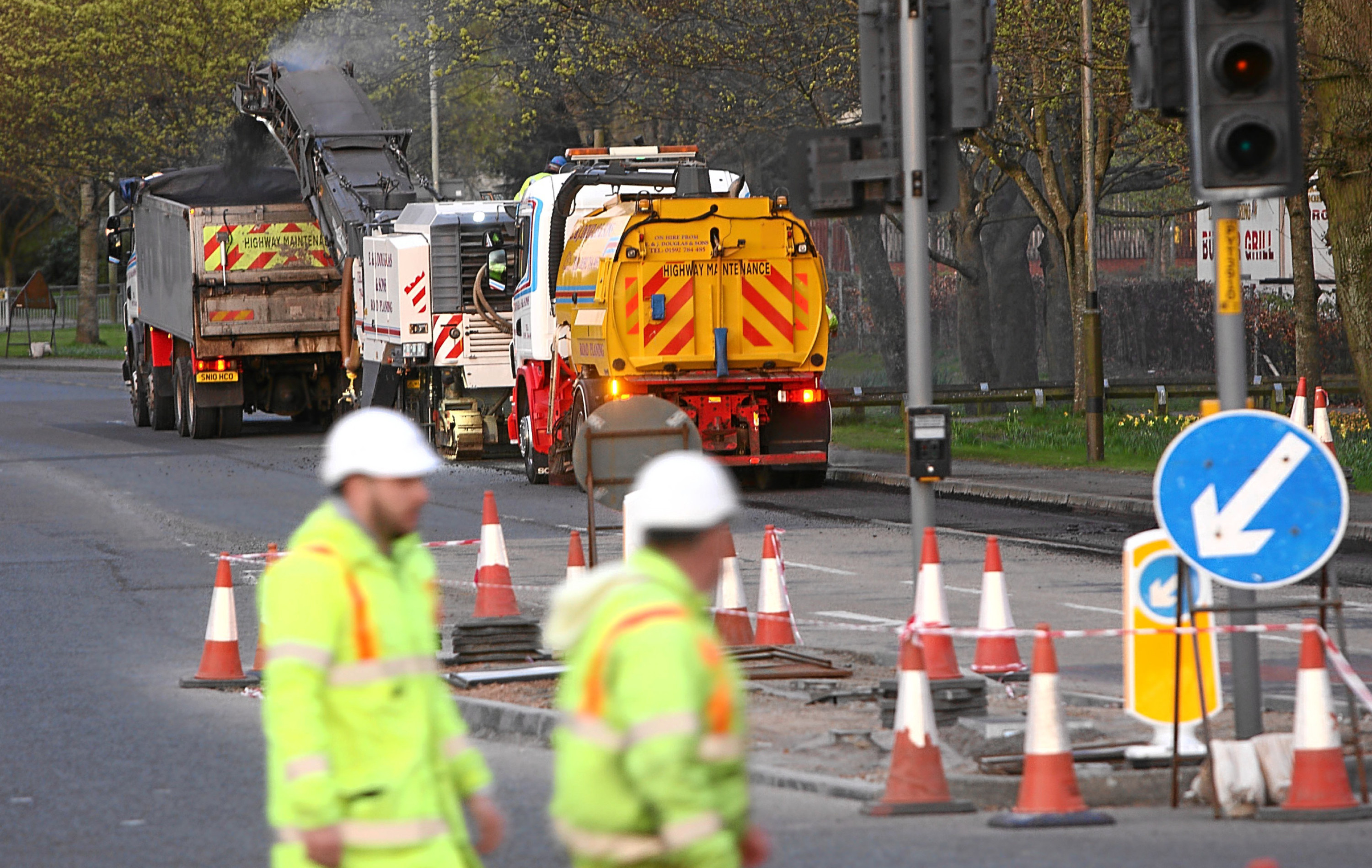 Workers on the A85 at Crieff Road in Perth.