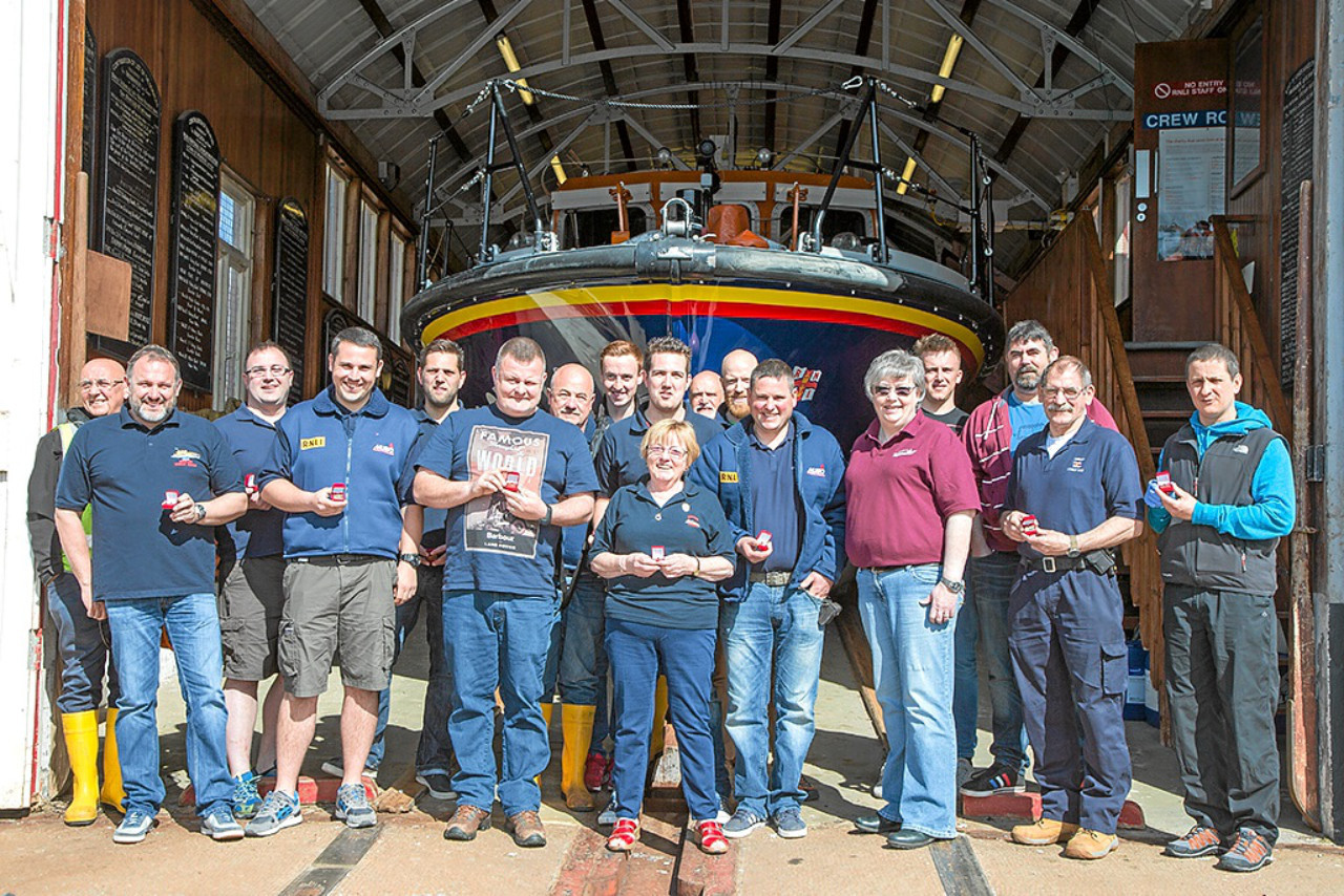 The Crew of the Arbroath Lifeboat with Barbara Cargill of Arbroath Ladies Lifeboat Guild and Gill Howie from the Arbroath Festival of Heroes Committee.