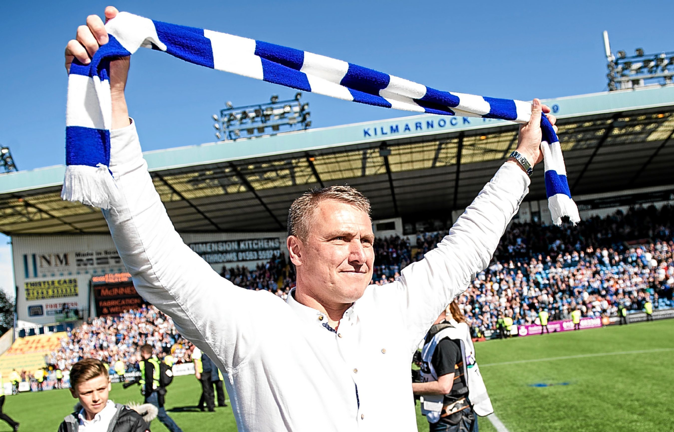 Kilmarnock manager Lee Clark celebrates at full time.