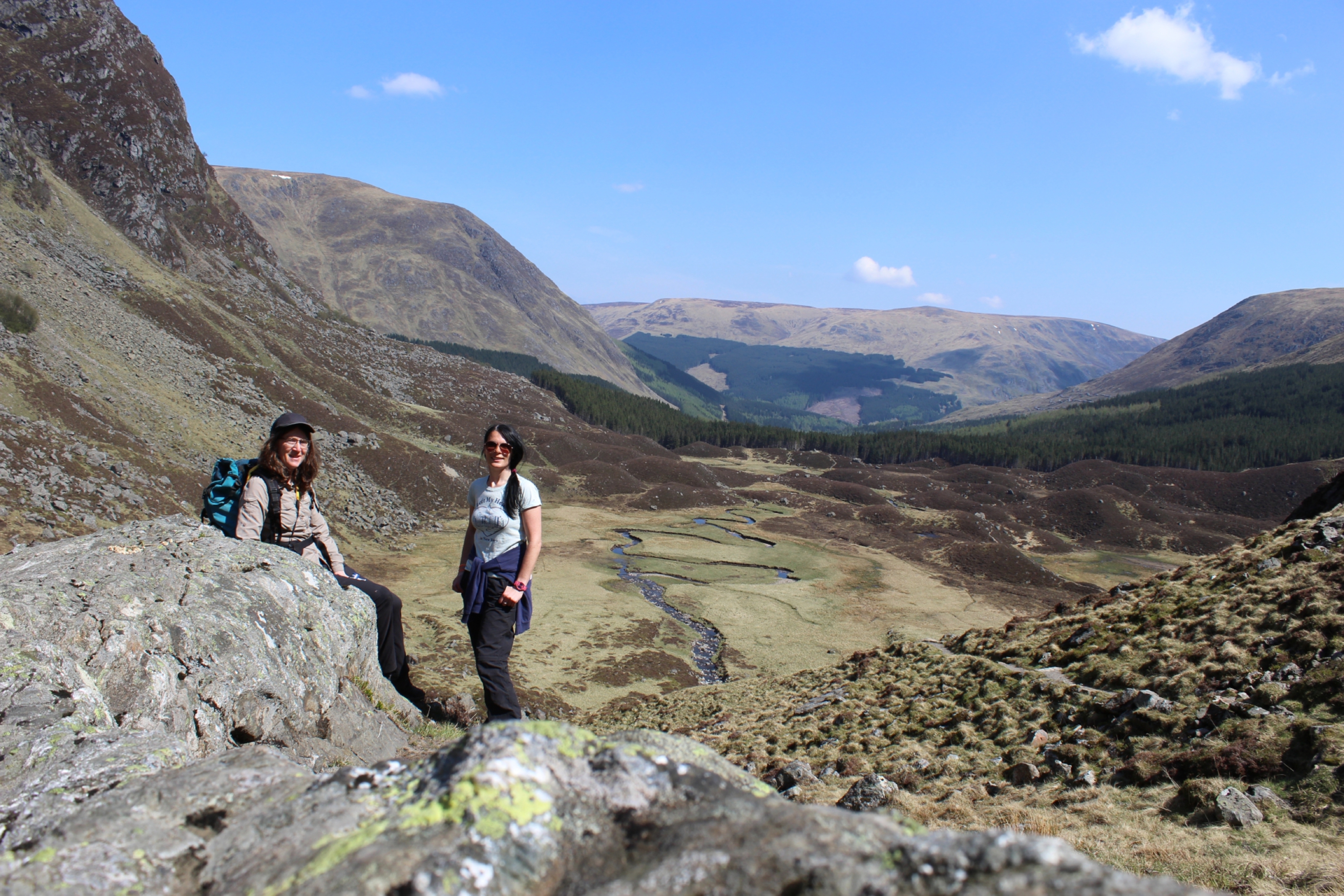 Lisa King and Gayle Ritchie in Corrie Fee, in the heart of the Angus Glens.