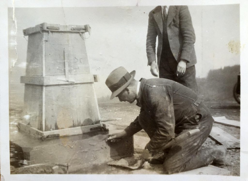 Building a trig pillar in the 1930s.