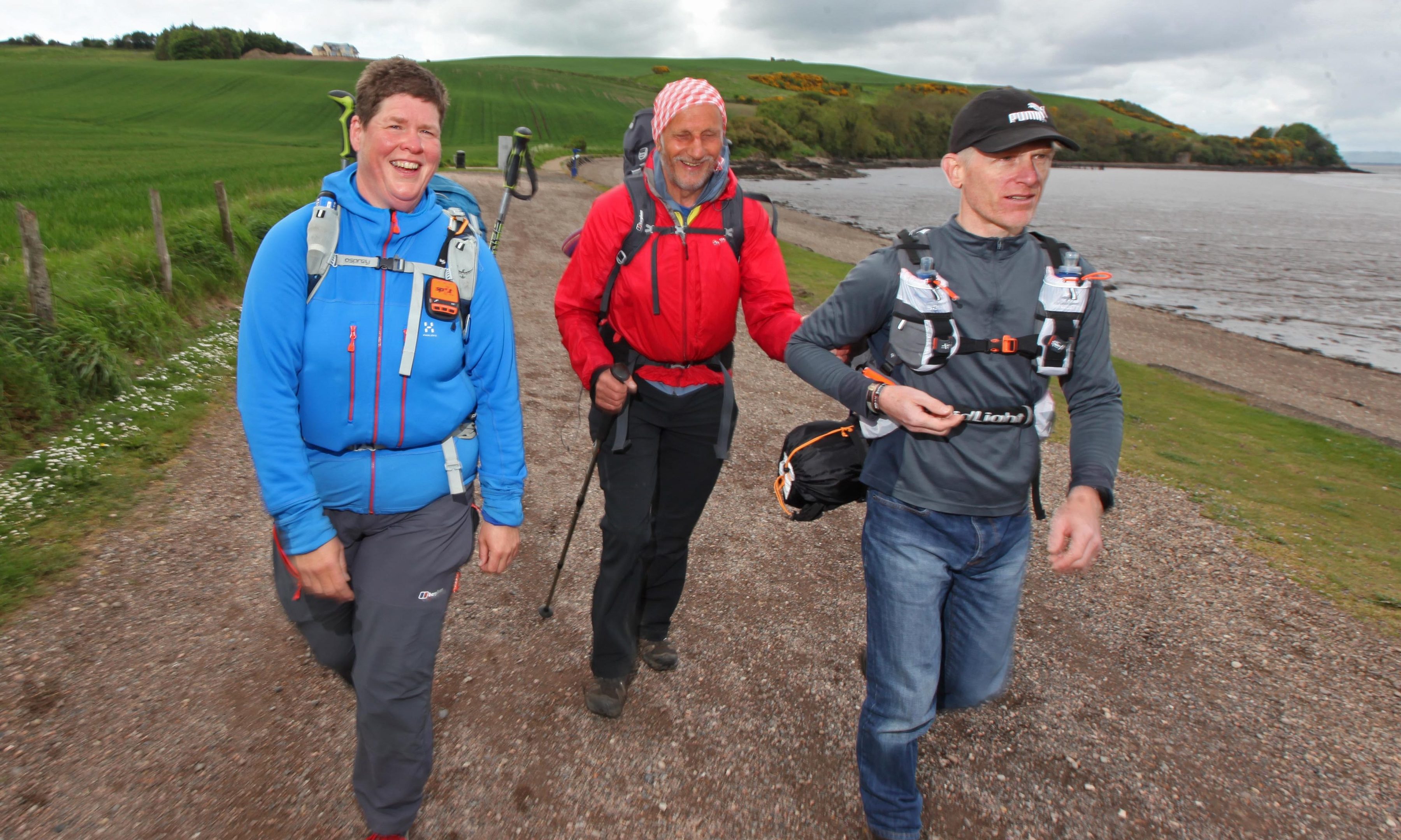 Michael Anderson approaches Wormit acompanied by daughter-in-law Nina Smirnoff and volunteer guide Kristian Delacour.