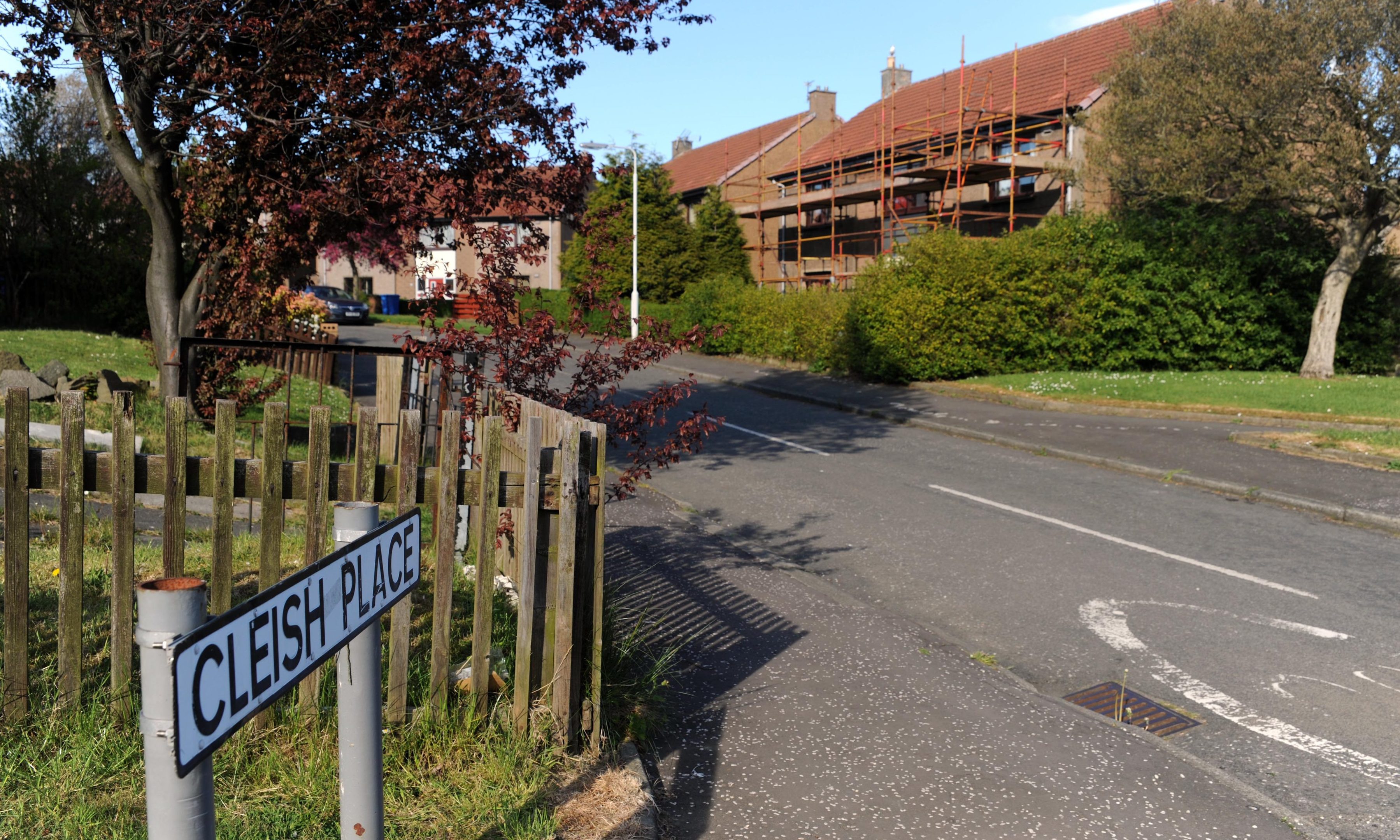 Cleish Place showing the block where the body was found.