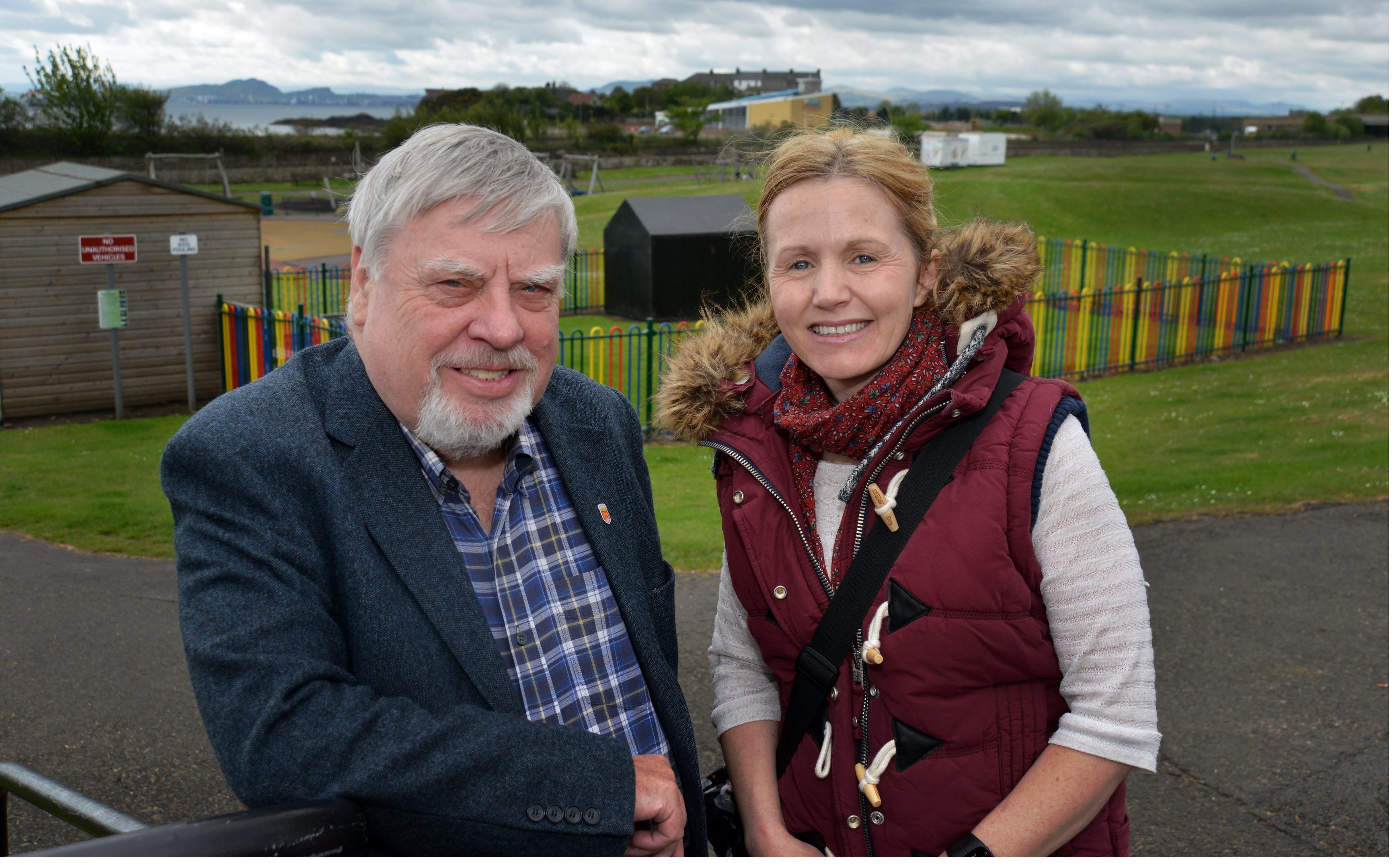 Councillor George Kay and Claire Campbell at the play park.