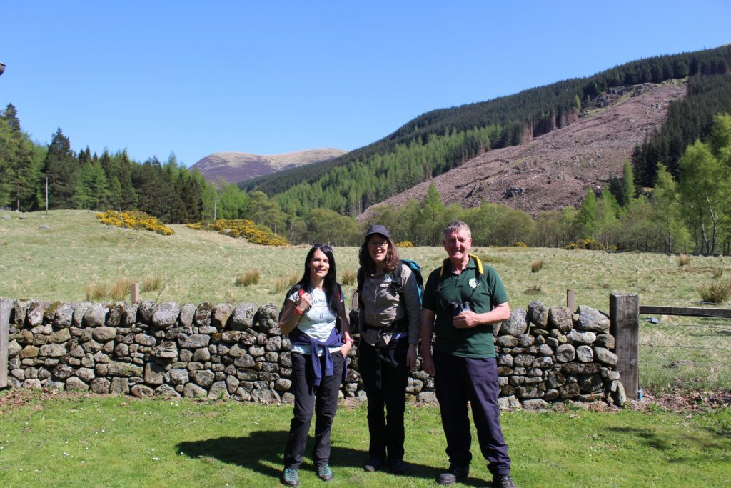 Gayle with Angus Rangers Lisa King and Hugh Bell in Glen Doll.