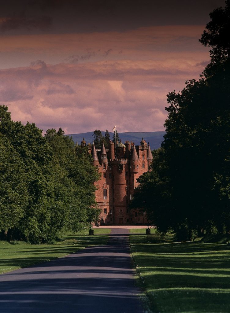 Glamis Castle, looking down its sweeping drive.