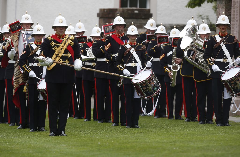 The Royal Marines Band Service perform outside St Magnus Cathedral in Kirkwall, Orkney, ahead of a commemoration of the Battle of Jutland, the largest naval battle of the First World War. PRESS ASSOCIATION Photo. Picture date: Tuesday May 31, 2016. The Battle of Jutland centenary service will remember the 8,645 seamen who died in the largest naval battle of the First World War. See PA story HERITAGE Jutland. Photo credit should read: Danny Lawson/PA Wire