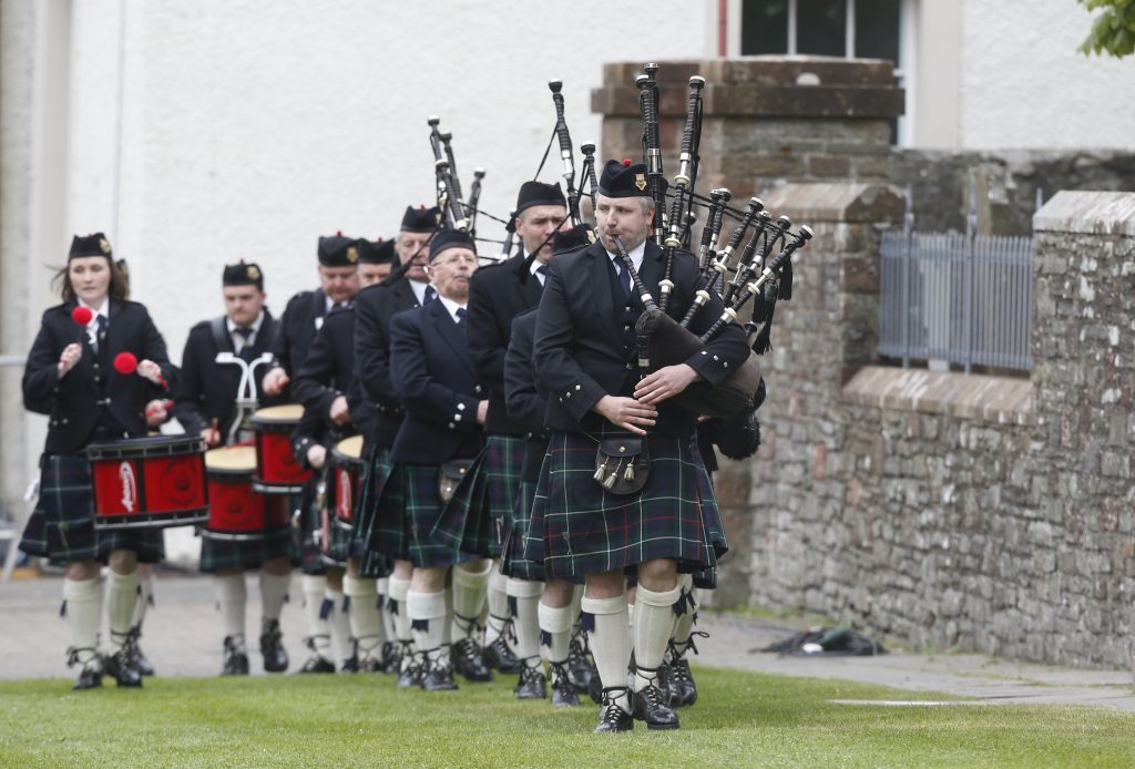 Pipers perform outside St Magnus Cathedral in Kirkwall, Orkney, ahead of a commemoration of the Battle of Jutland, the largest naval battle of the First World War. PRESS ASSOCIATION Photo. Picture date: Tuesday May 31, 2016. The Battle of Jutland centenary service will remember the 8,645 seamen who died in the largest naval battle of the First World War. See PA story HERITAGE Jutland. Photo credit should read: Danny Lawson/PA Wire