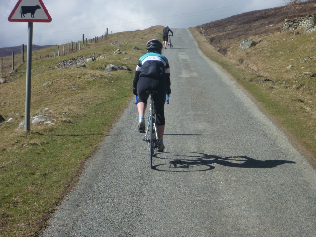 Heading up the climb by Errochty Water towards Dalnacardoch. It's steep!