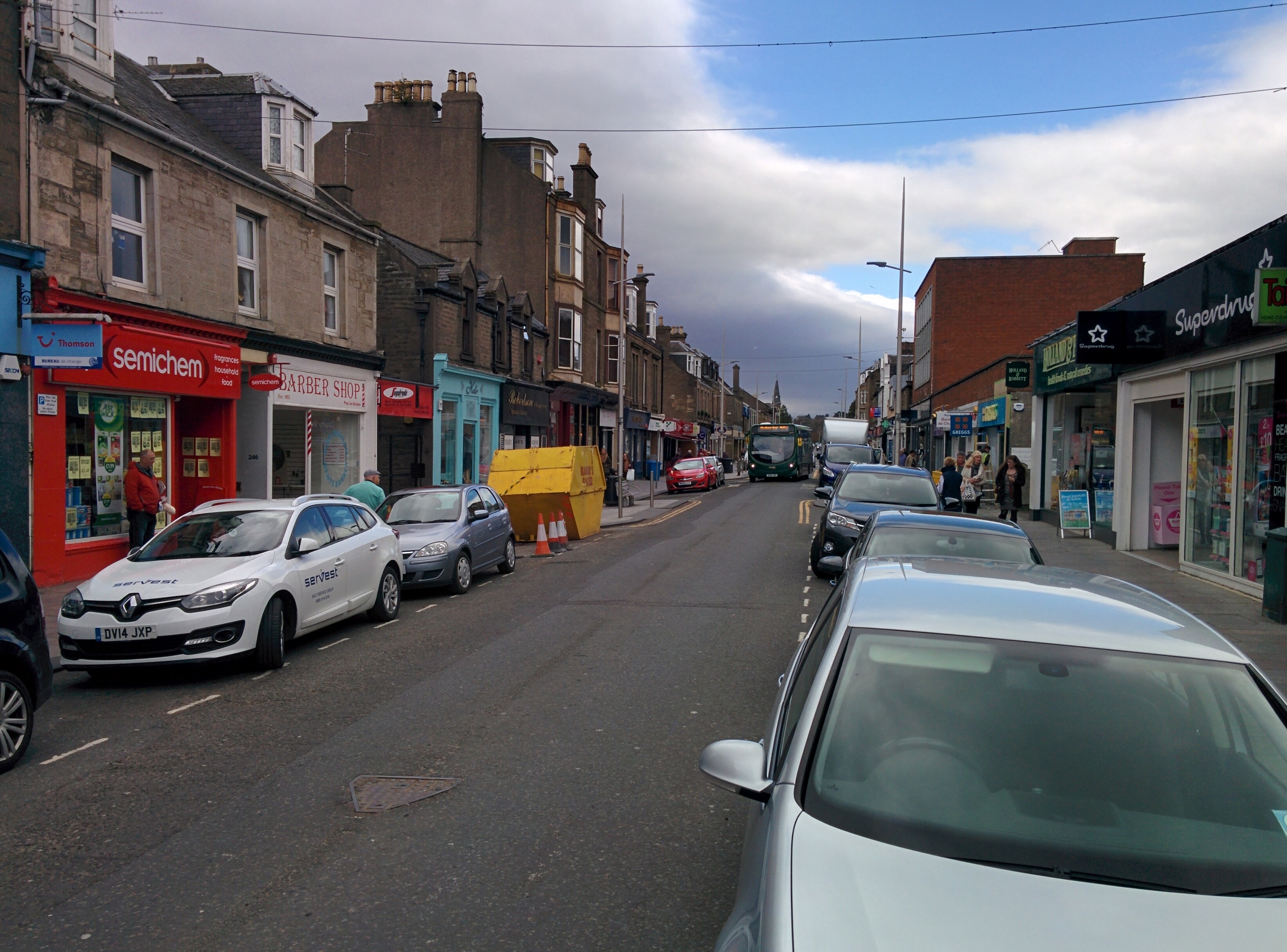 A quieter shopping scene in Brook Street, Broughty Ferry.