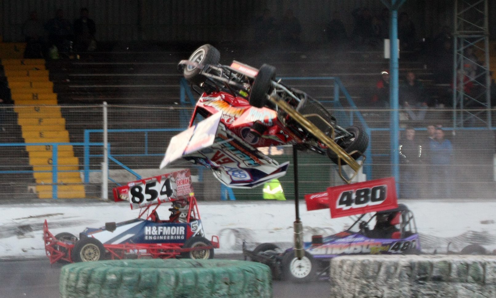 Dennis Middler catches air in the spectacular crash.