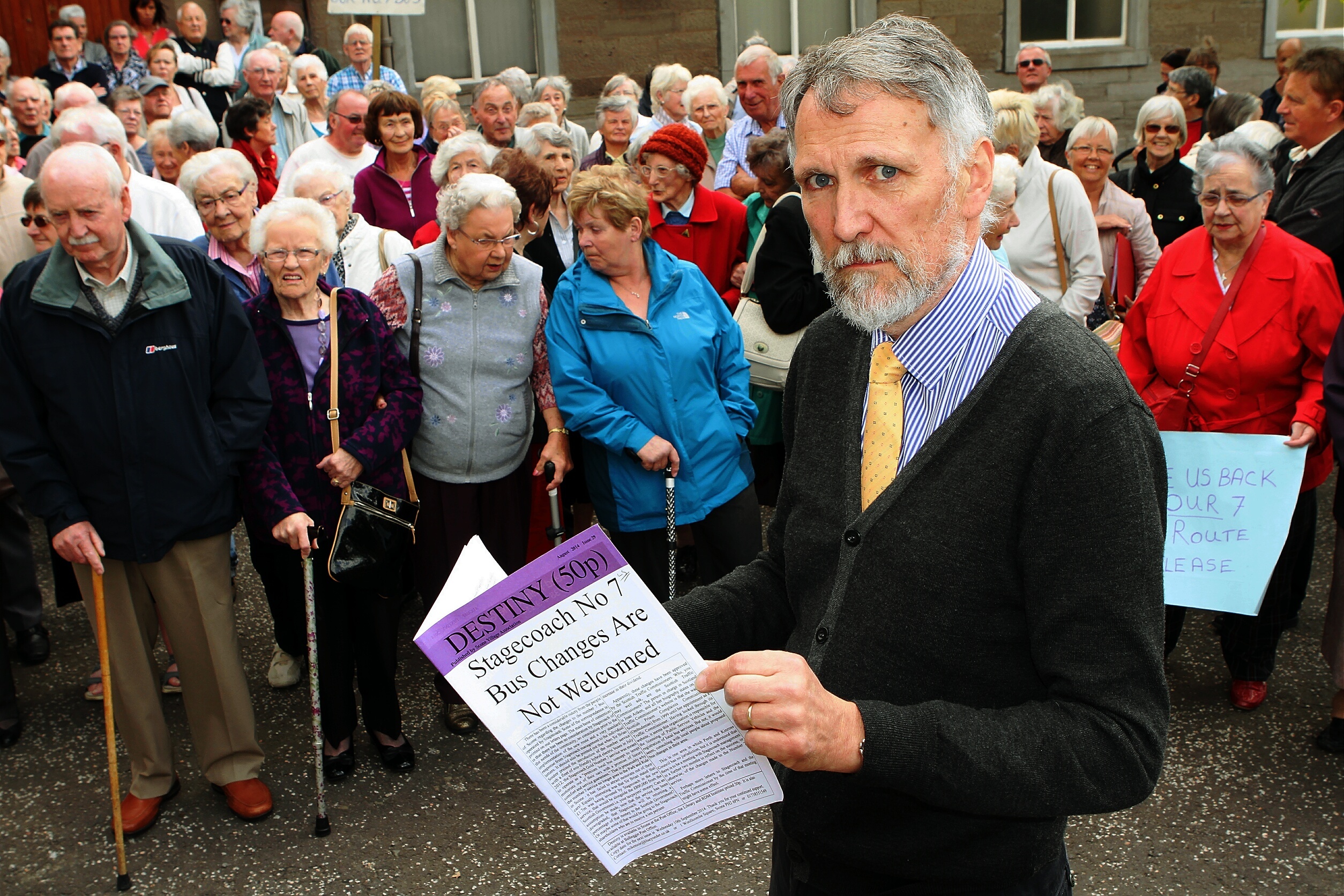 Cllr Lewis Simpson at a Stagecoach bus protest in Scone in 2014.