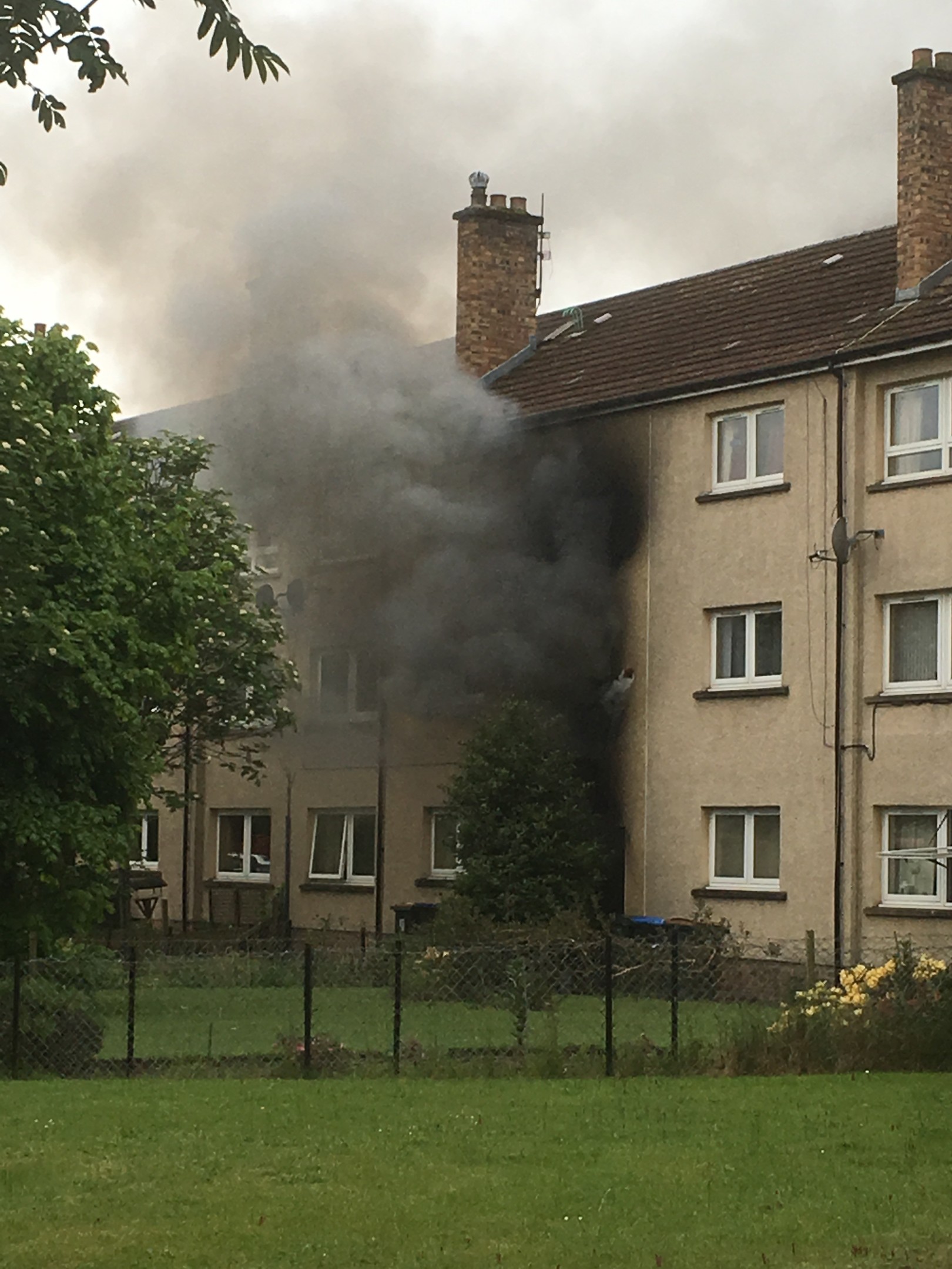 Smoke was seen billowing from the building on Friday evening