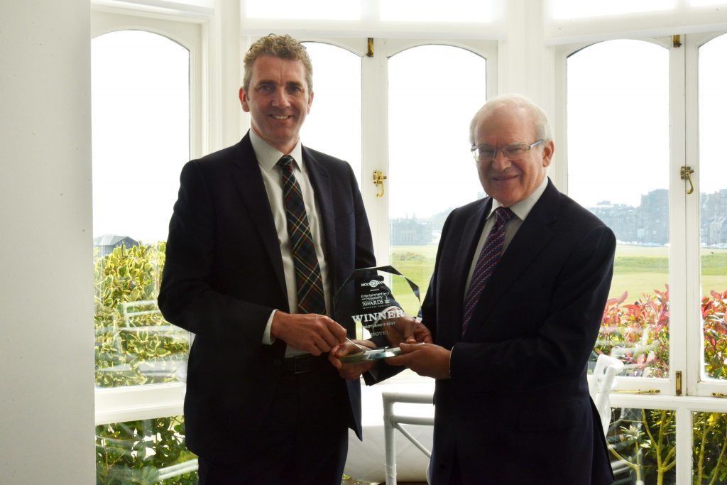 Old Course Hotel operations manager David Scott left) and Stephen Carter with the Best Hotel award 