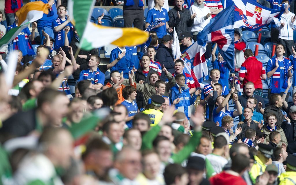 18/09/11 CLYDESDALE BANK PREMIER LEAGUE RANGERS v CELTIC (4-2) IBROX - GLASGOW Celtic and Rangers supporters.