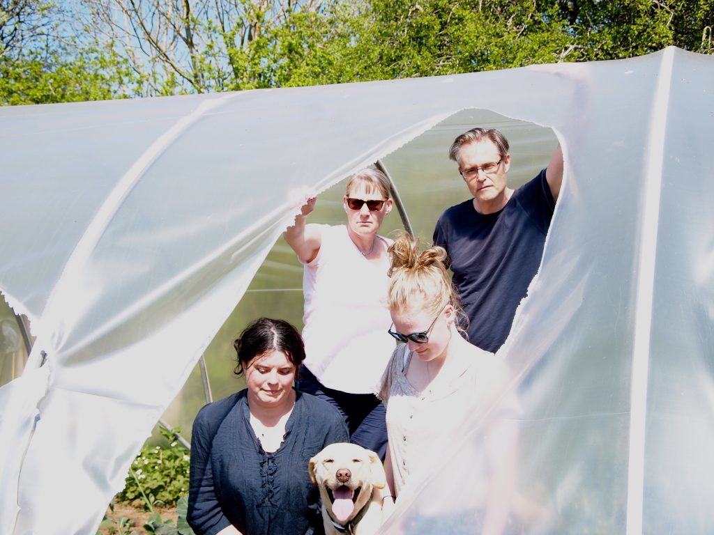 From l-r: Sharon Dismore, Saranne Davies, Clarice Davies and Steve Addison examine the damage.