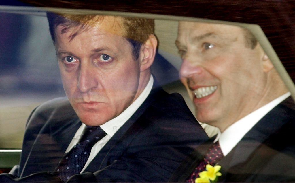 Spin doctor Alastair Campbell and Tony Blair pictured months before releasing the dossier that paved the way for the UK to go to war in Iraq.
