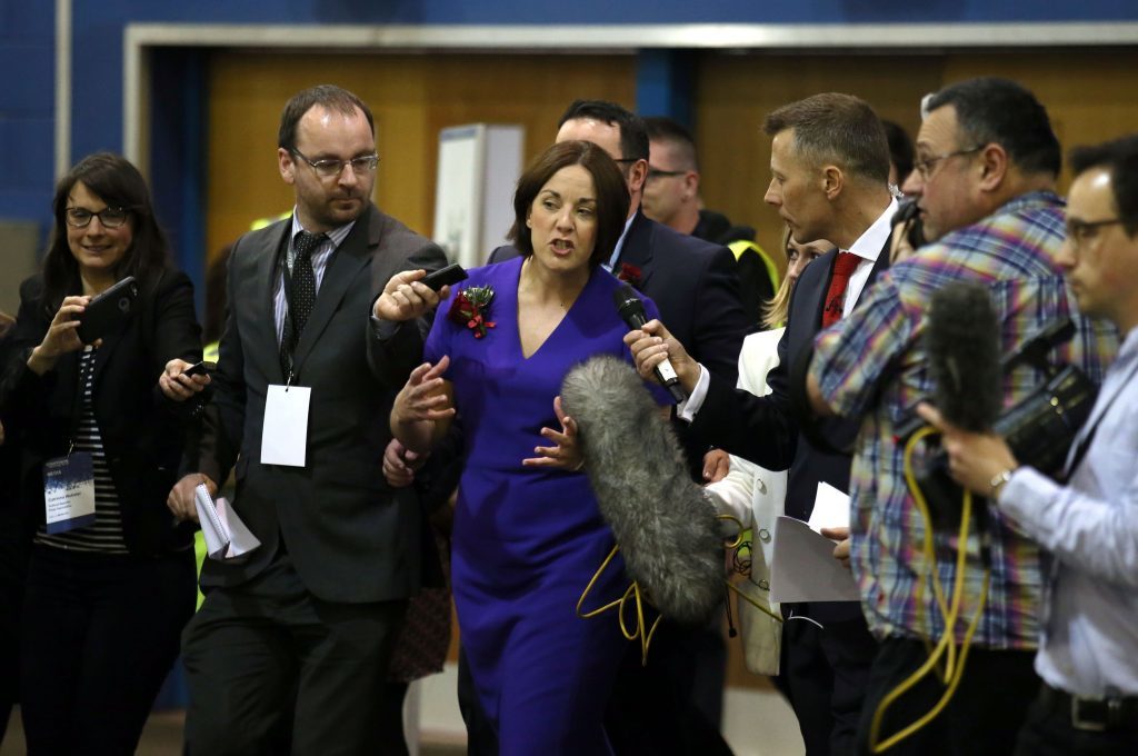 Scottish Labour leader Kezia Dugdale arrives at the count in Edinburgh.