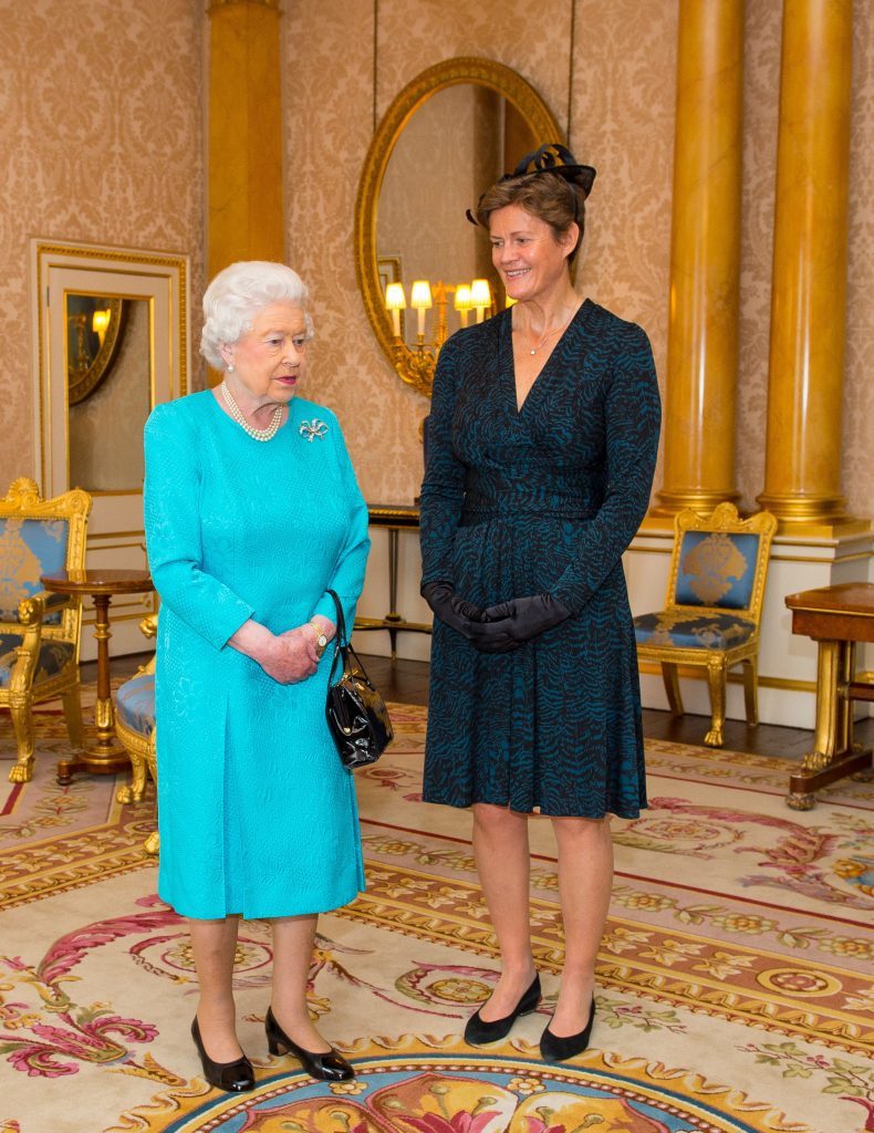 The Queen with the UK's ambassador to China Barbara Woodward. 