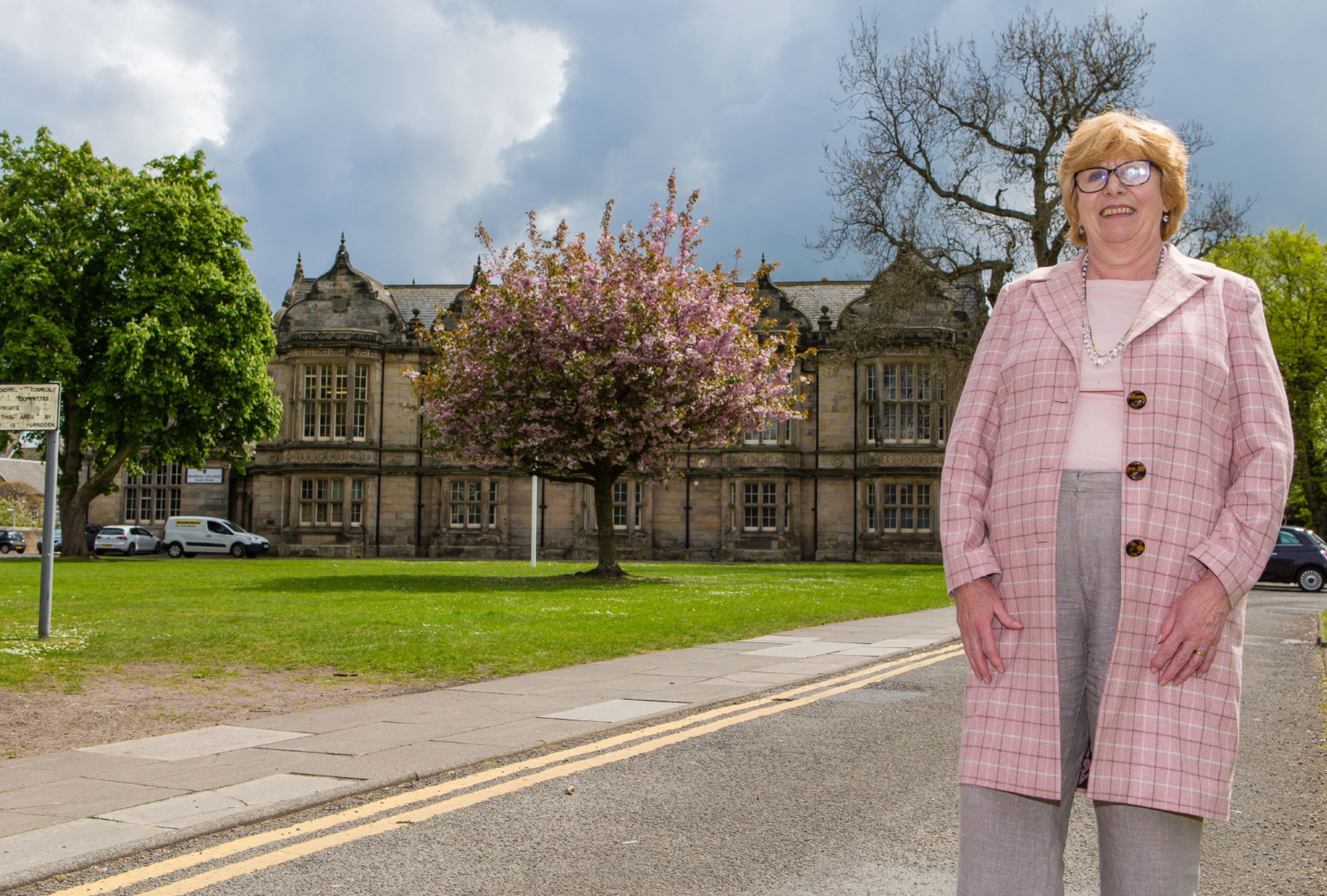 Councillor Dorothea Morrison outside Madras College in St Andrews.