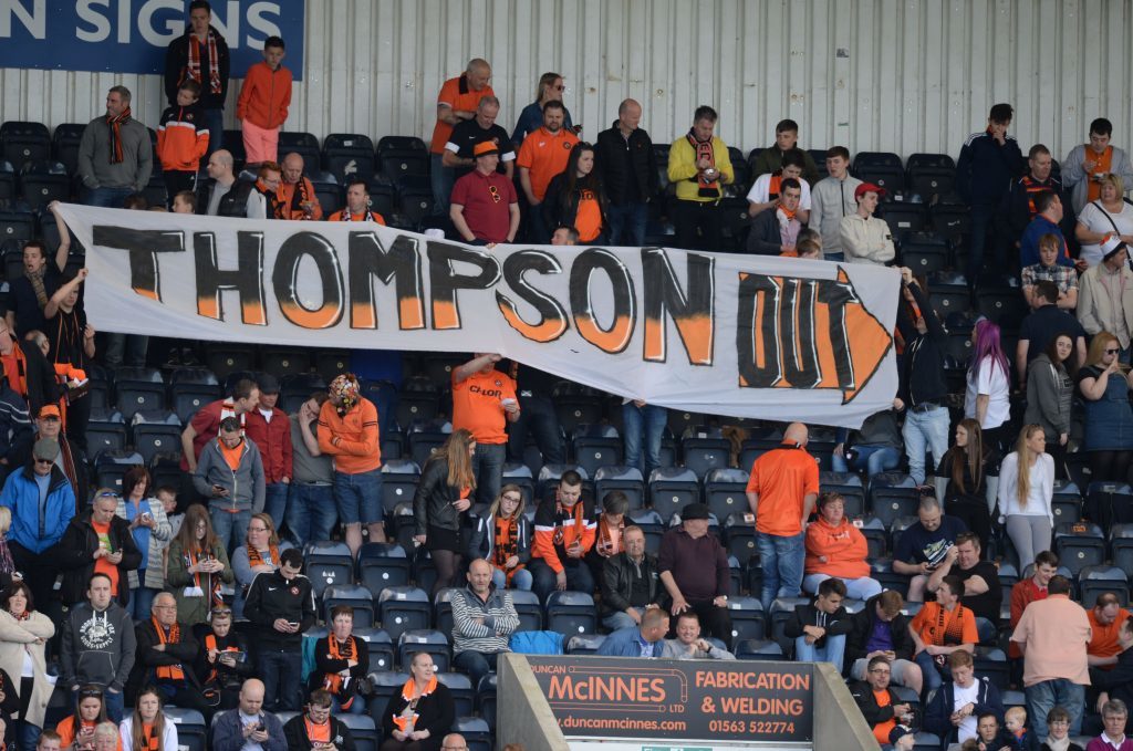The travelling fans send a message to club chairman Stephen Thompson.