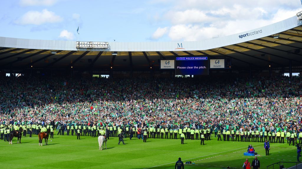 21/05/16 WILLIAM HILL SCOTTISH CUP FINAL    RANGERS v HIBERNIAN    HAMPDEN - GLASGOW    Hibs fans rush the pitch to celebrate their side's historic win