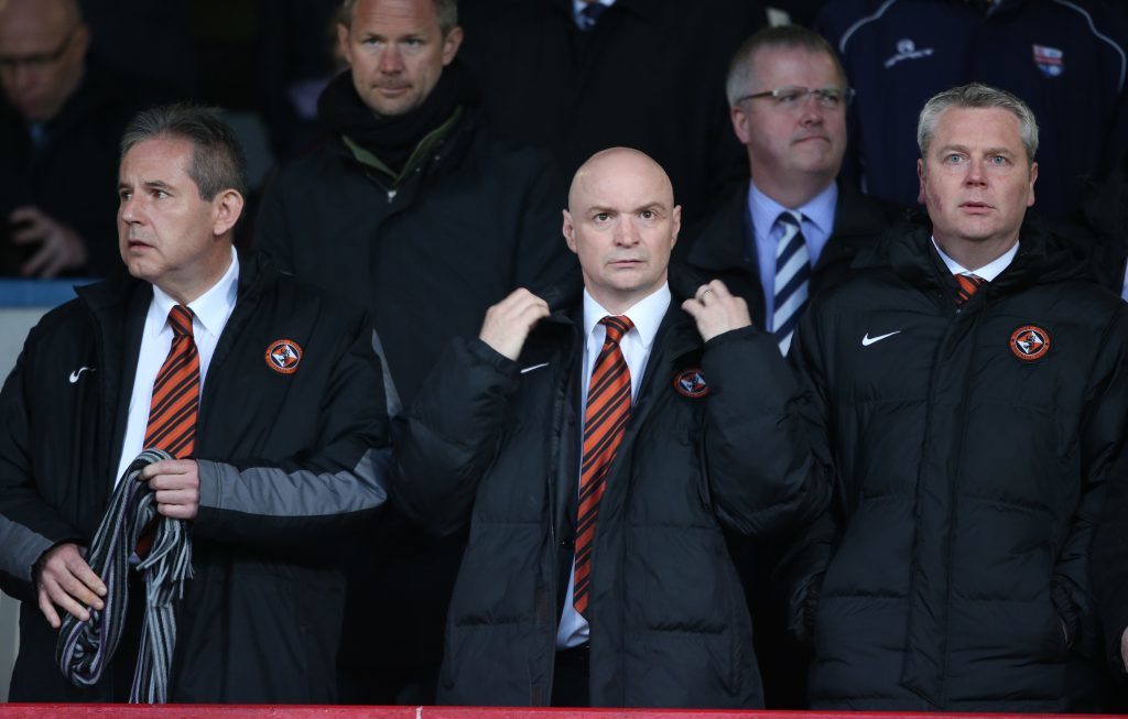 Dundee United owner Stephen Thompson watches from the Main Stand.