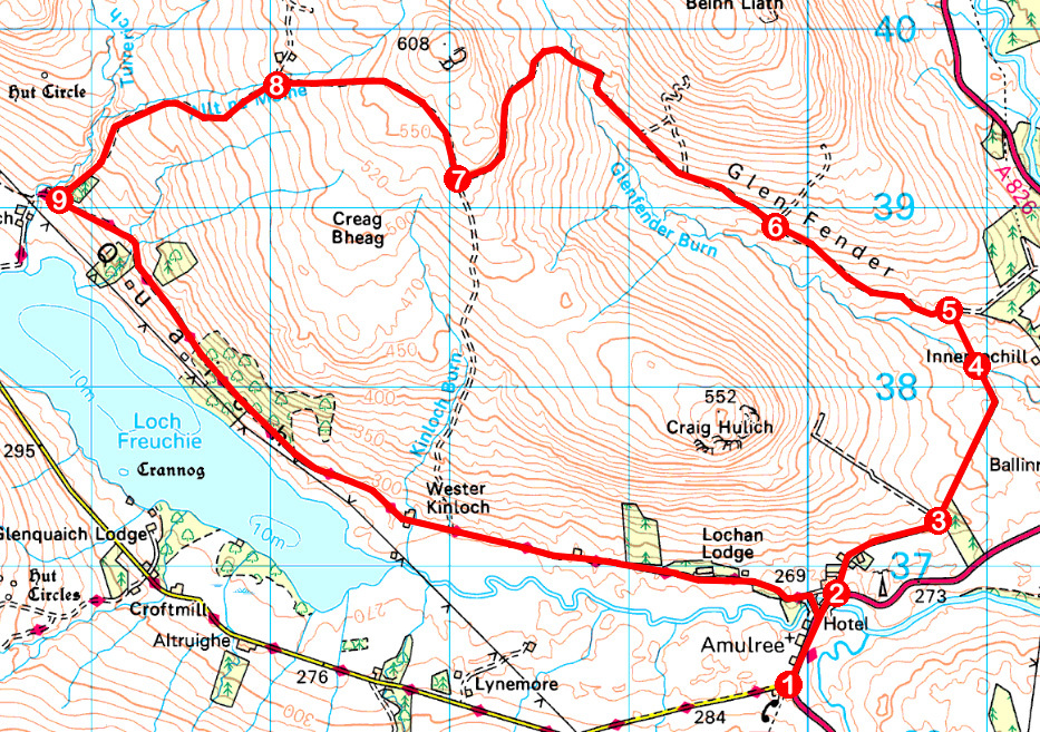 Take a Hike 115 - June 4, 2016 - Glen Quaich, Amulree, Perth and Kinross OS map extract