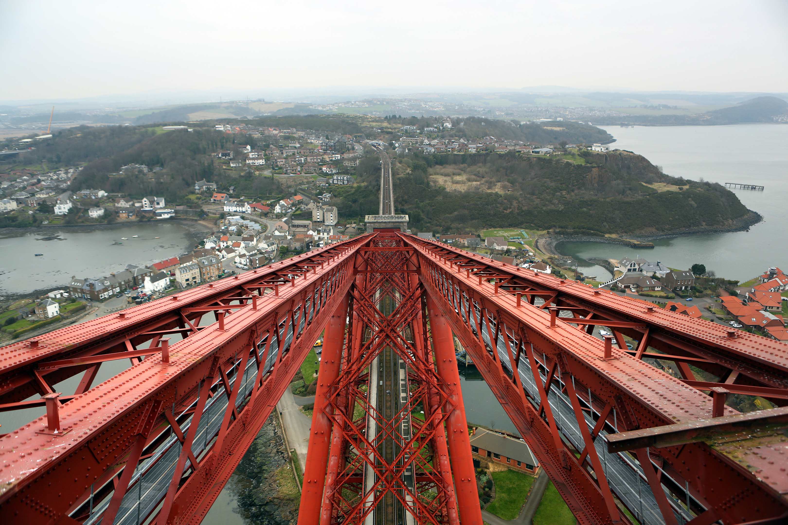 View from the South Tower of the Forth Rail Bridge looking north.