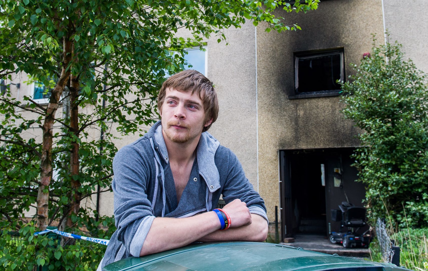 James Moffat outside the fire damaged flats on Newhouse Road, Perth.