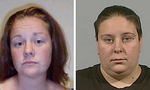 Police custody photos of Rachel Fee (left) and her partner Nyomi Fee.