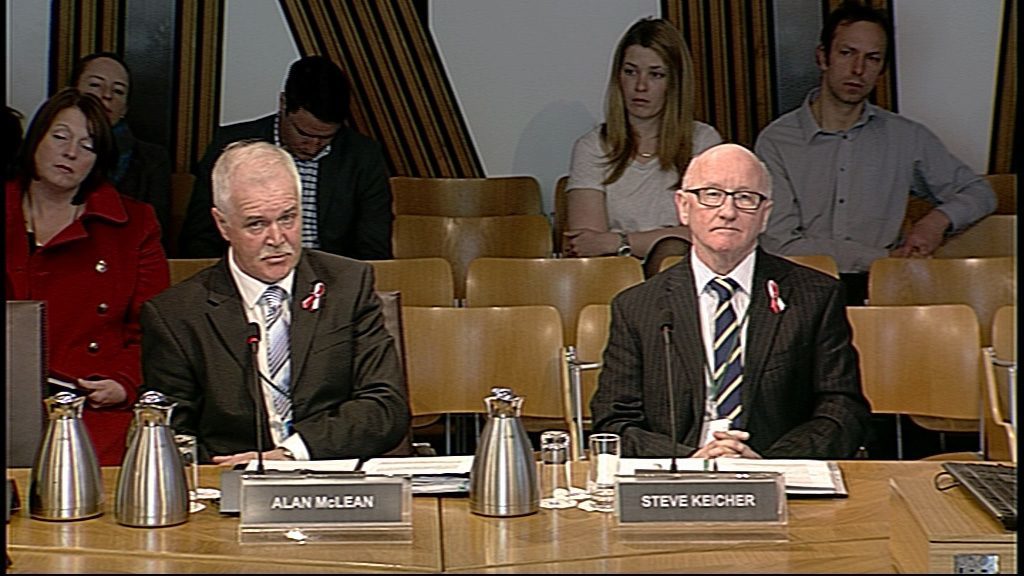 Alan McLean and Steve Keicher give evidence in support of their petition which called on the Scottish Parliament to urge the Scottish Government to consider the need for trial judges to have the power to refer jury verdicts to the High Court of Judiciary in the event the judge believing the verdict to be perverse