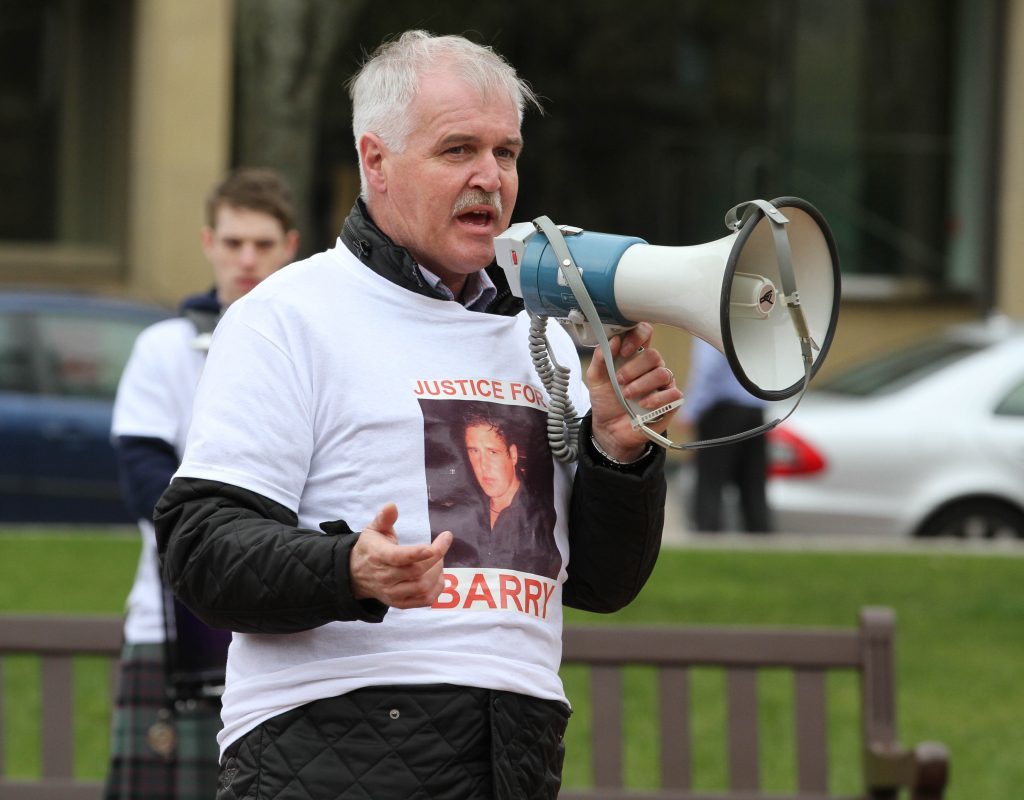 Alan McLean during a 'Justice for Barry' march in Glasgow