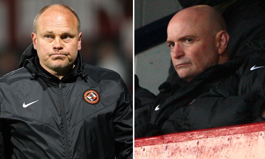 Mixu Paatelainen and Stephen Thompson at Dens Park on Monday.