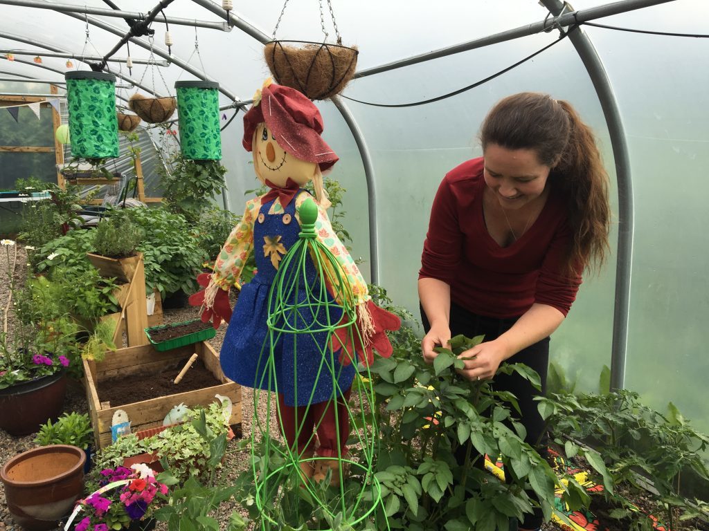 Karen Morrison in the poly tunnel where children can plant seeds