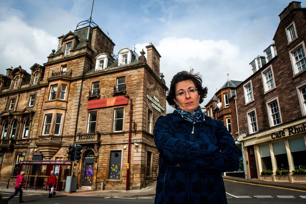 Ailsa Campbell of Crieff Community Trust outside the Drummond Arms Hotel.