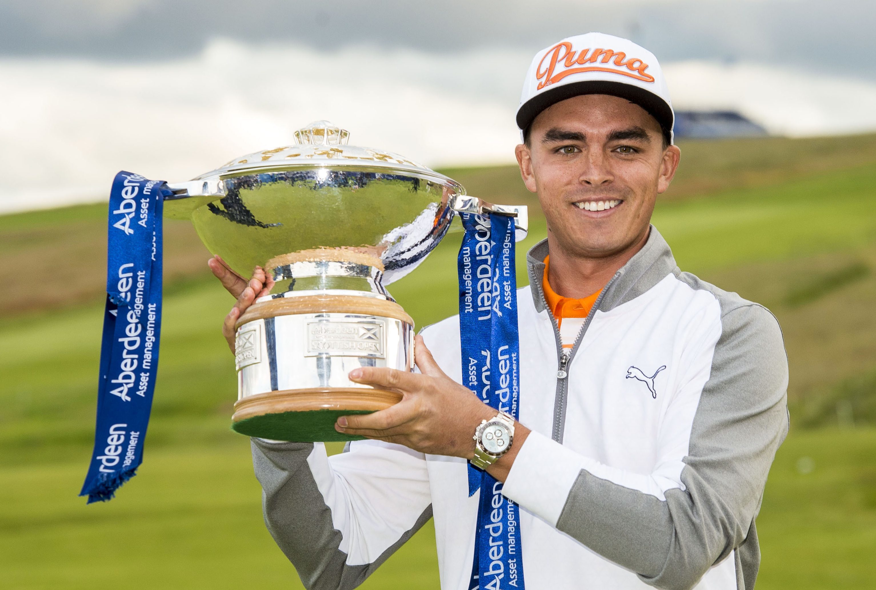 Rickie Fowler celebrates as he wins the Aberdeen Asset Management Scottish Open last year.