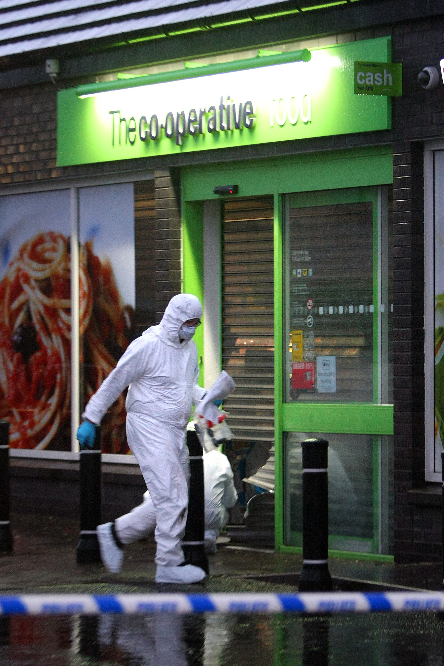 Scene of Crime Officers (SOCO) carrying out investigations in connection with an ATM raid in Carnoustie. 