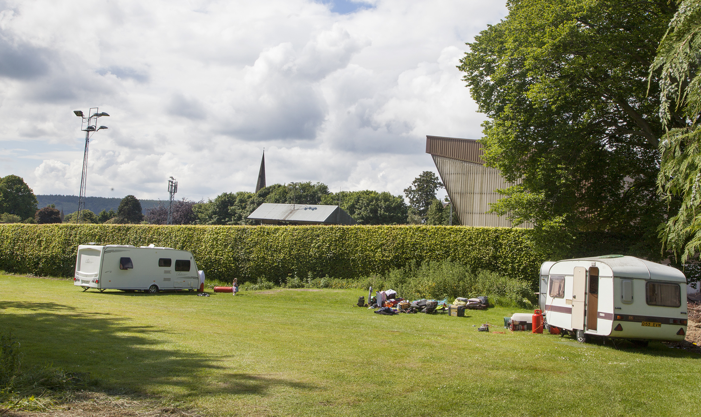 Travellers have pitched up next to Glebe Park ahead of Brechin's friendly with Aberdeen.