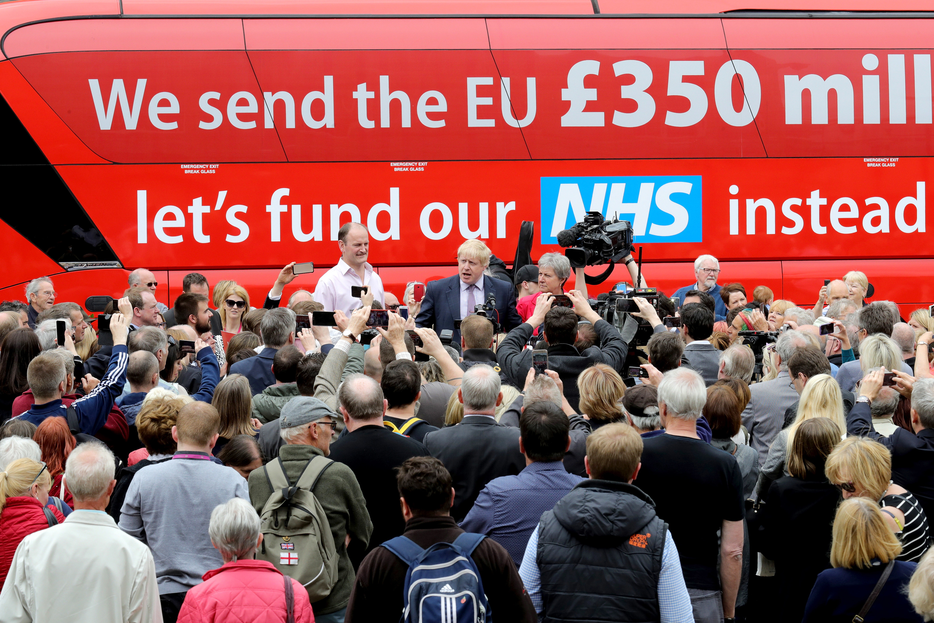 Vote Leave's referendum bus. Ian Duncan Smith says he did not repeat the £350 million for the NHS claim.