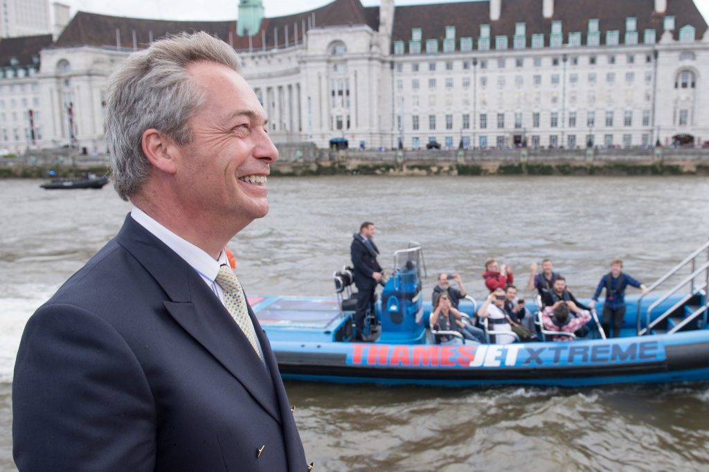 Nigel Farage during his demo on the Thames.