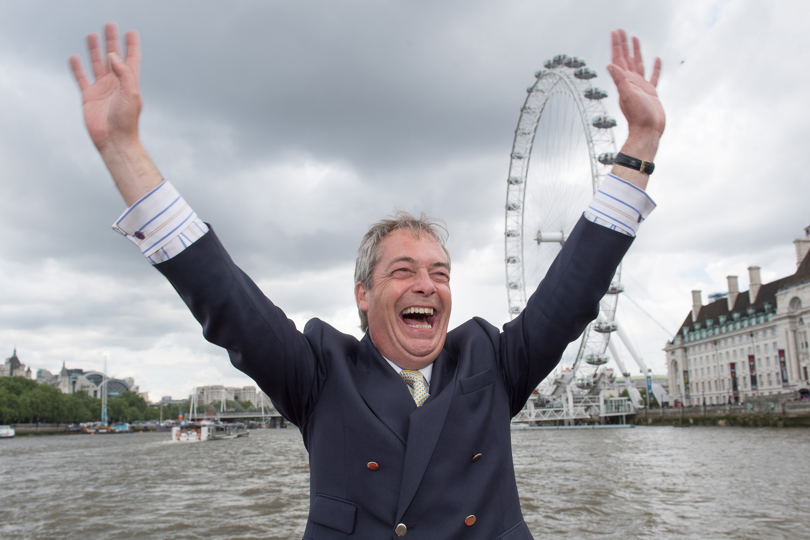Nigel Farage was in celebratory mood as votes poured in.